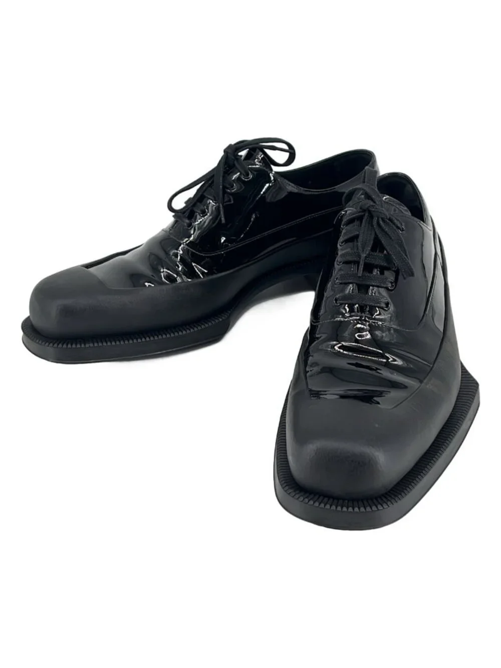Prada Square Toe Rubber Sole Leather Derby Shoes 9 Black